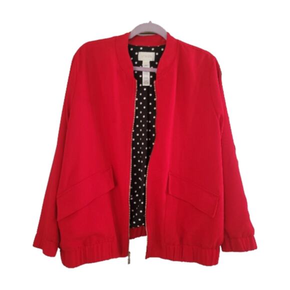 Chico's Women's‎ Bomber Jacket Size XL Red Full Zip Lined Pockets - Picture 1 of 11